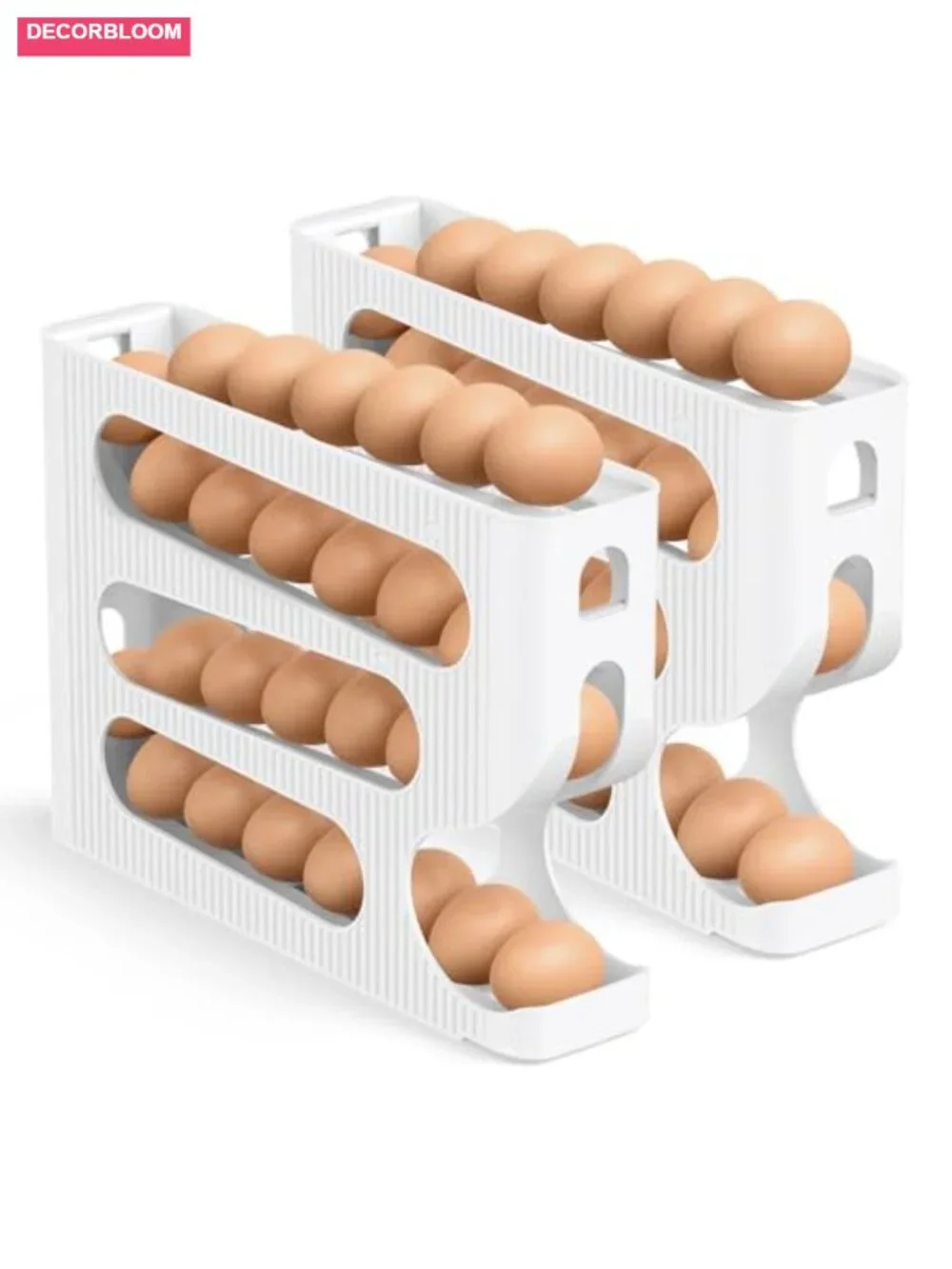 Egg Holder for Fridge, 2-Pack Auto Rolling Dispenser, Holds 56 Large Eggs,